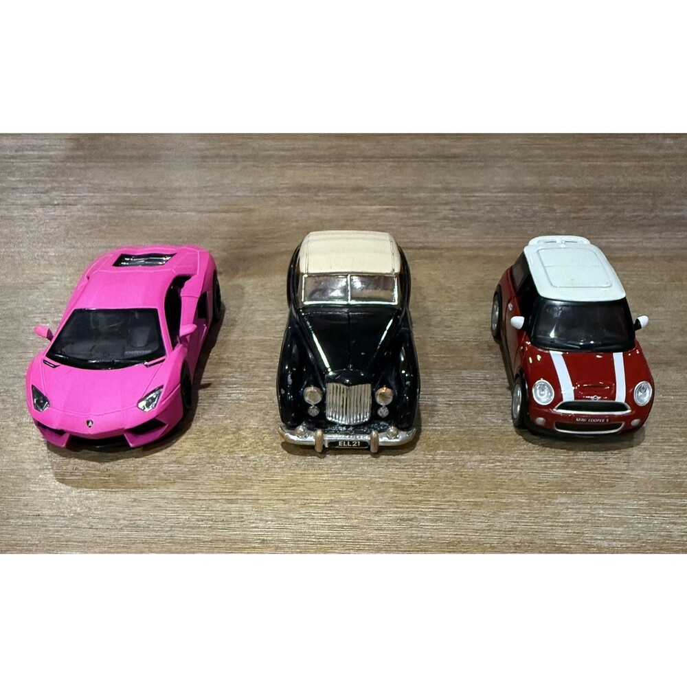Lot of 3 Diecast Cars Vehicle Toy Vintage Bentley, Lamborghini, Mini Cooper